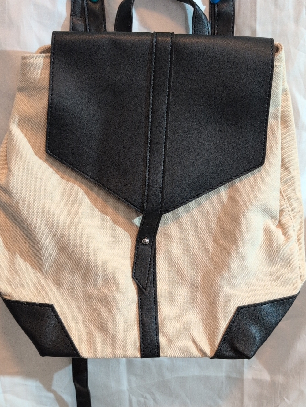 Canvas Vegan Leather Backpack - Black & Cream